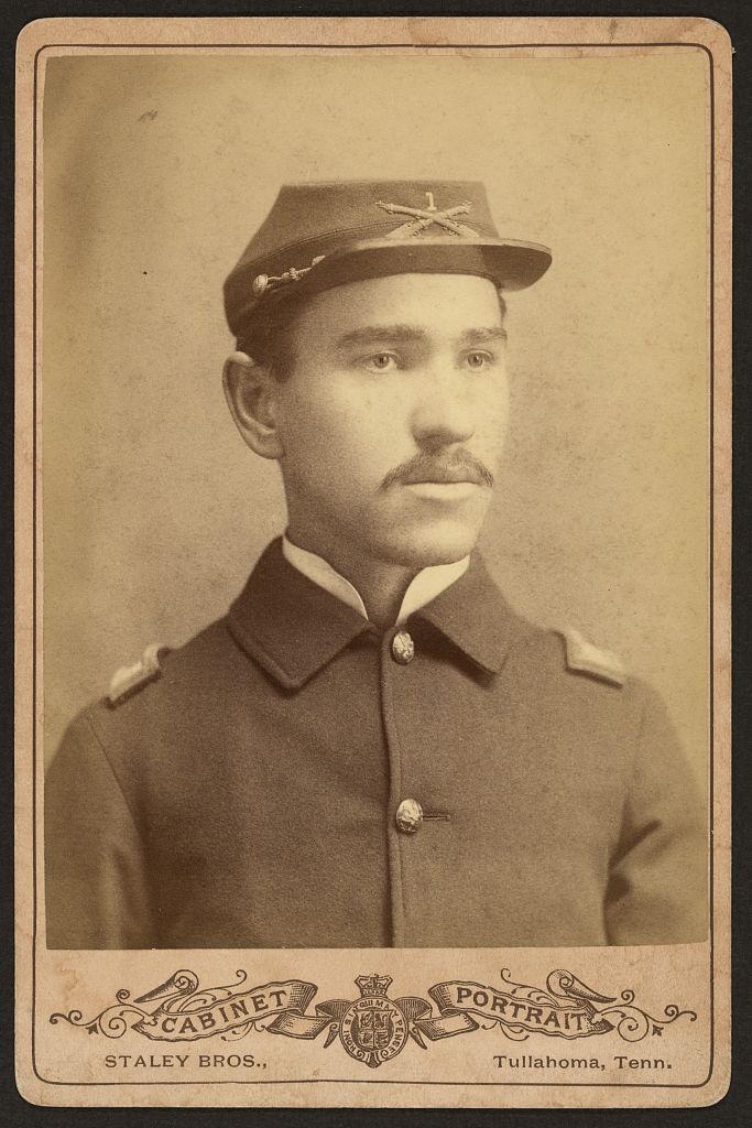 [Buffalo soldier, African American officer, Lt. 1st Infantry, four button sack with crossed rifles and "1" on kepi], 1866 (Library of Congress)