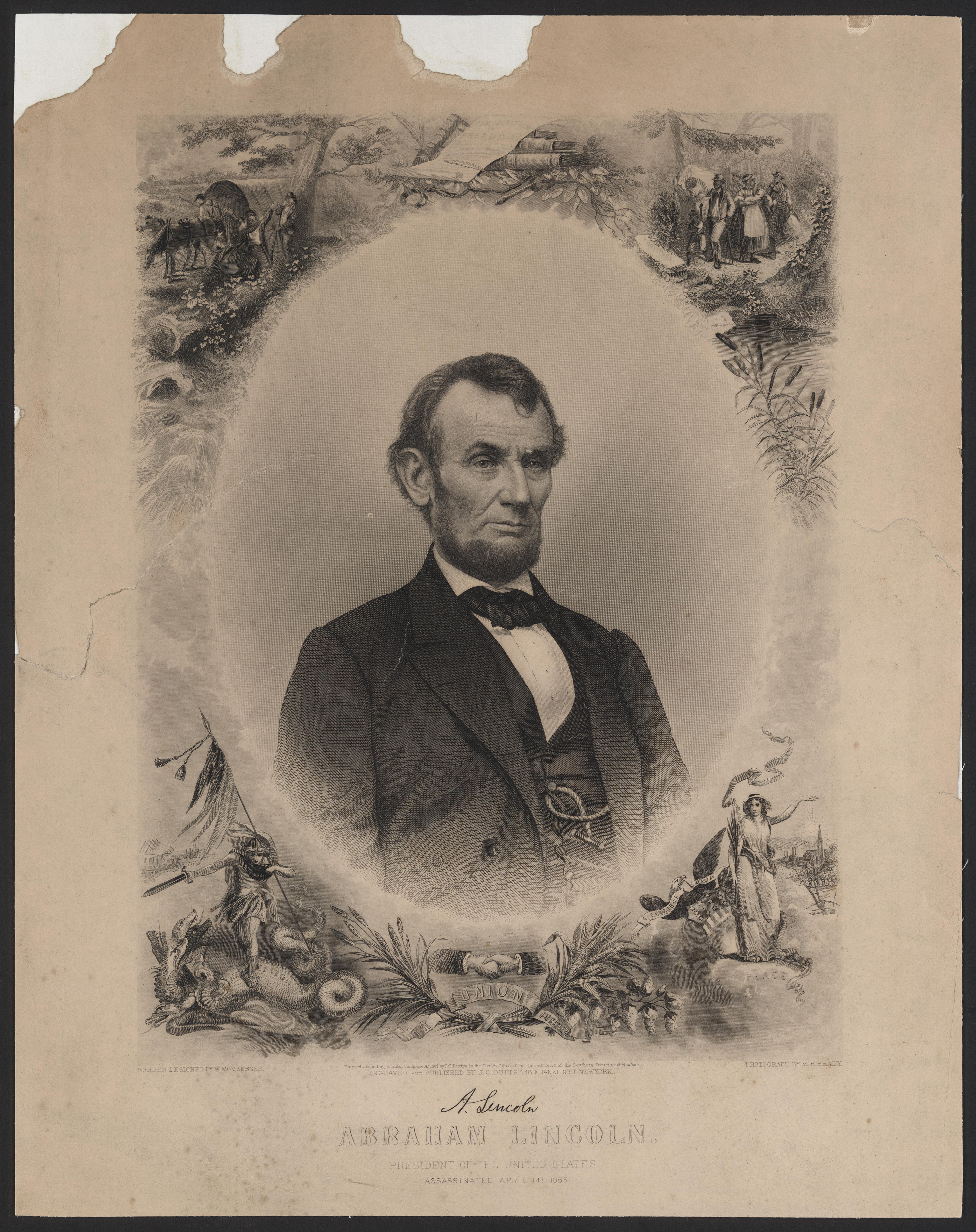 [Buttre portrait of Lincoln based on Brady photograph, 1864 (Library of Congress)