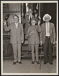 [Civil War Confederate veterans from left to right A.G. Harris, Gen. J.B. Nash (on the platform), J.A. McMichael and Private Benjamin F. Williams of Co. G, 6th Texas Cavalry Regiment, by the steps of, 1934 (Library of Congress)