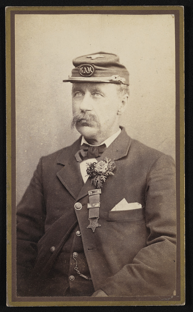 [Civil War veteran First Lieutenant Charles P. Lord of Co. C, 6th Massachusetts Infantry Regiment and Co. F, 8th Maine Infantry Regiment with G.A.R. hat and badge], 1890 (Library of Congress)