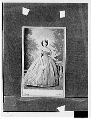 Copy photograph of ninetennth-century carte de visite of woman labeled Brady, New York, 1920 (Library of Congress)