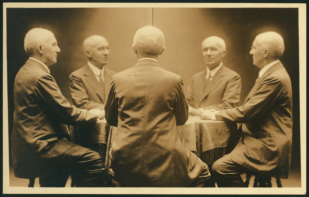 Emile Berliner, multiple portrait, seated at table, 1871 (Library of Congress)