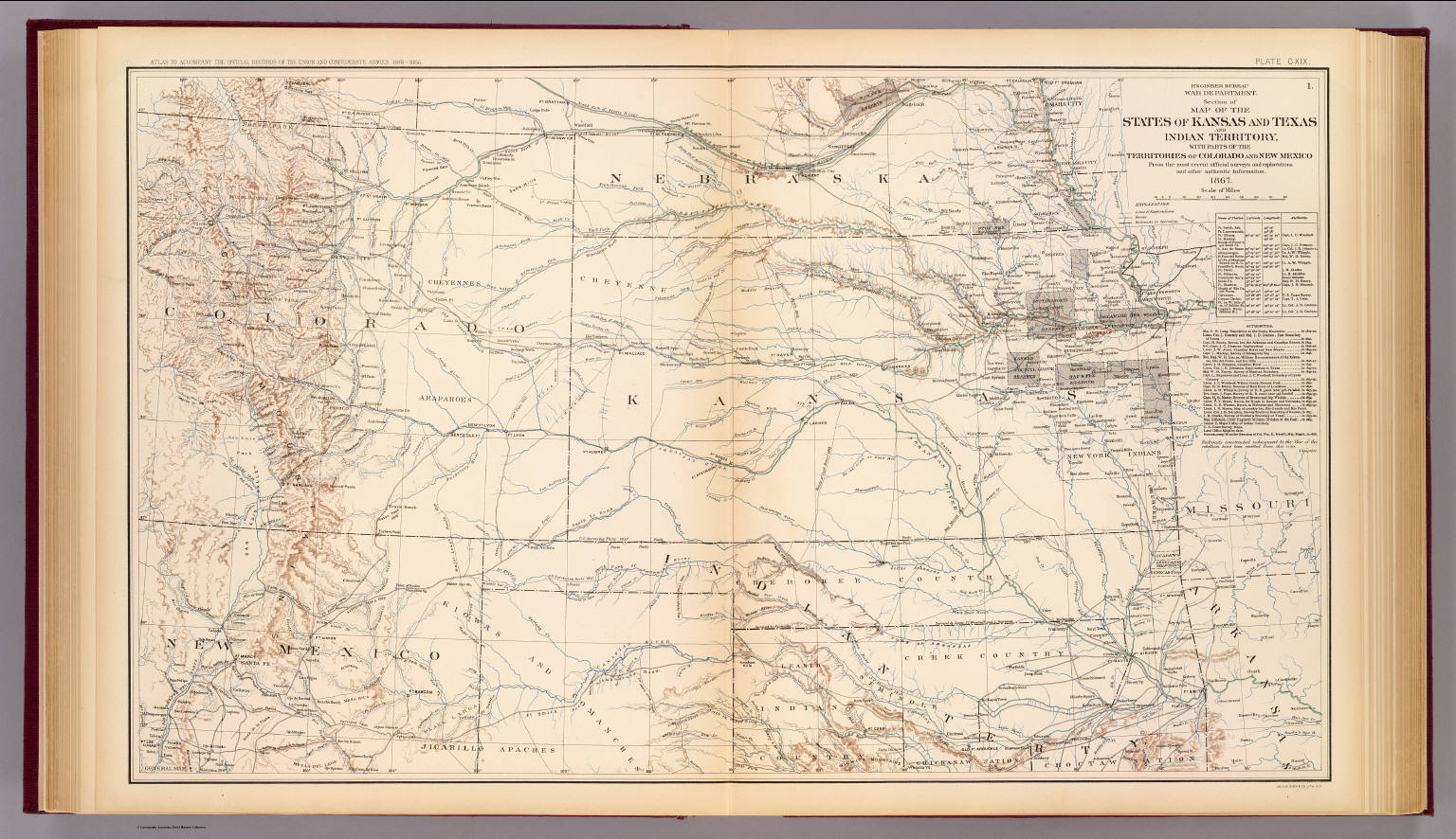 Engineer Bureau, War Department. Section of map of the states of Kansas and Texas and Indian Territory, with parts of the territories of Colorado and New Mexico. From the most recent official surveys (Civil War), 1895 (Internet Archive)