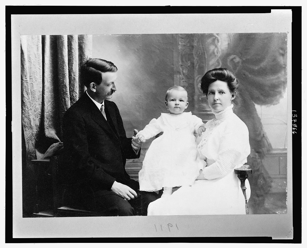 [Family portrait of Grace Whiting holding son Spafford, with her husband John D. Whiting], 1911 (Library of Congress)