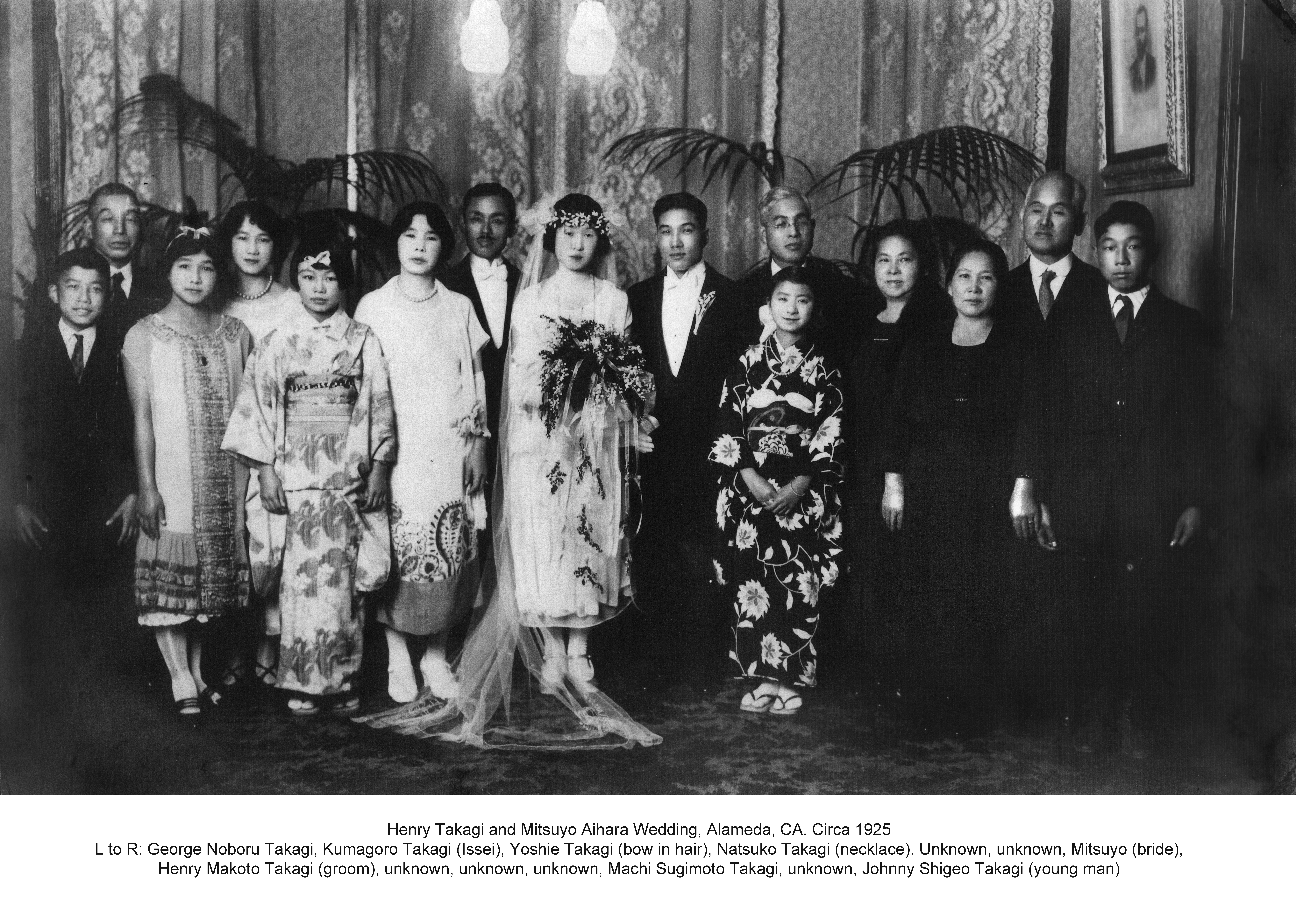 Portrait of wedding party for Henry Takagi and Mitsuyo Aihara, 1925 (Internet Archive)
