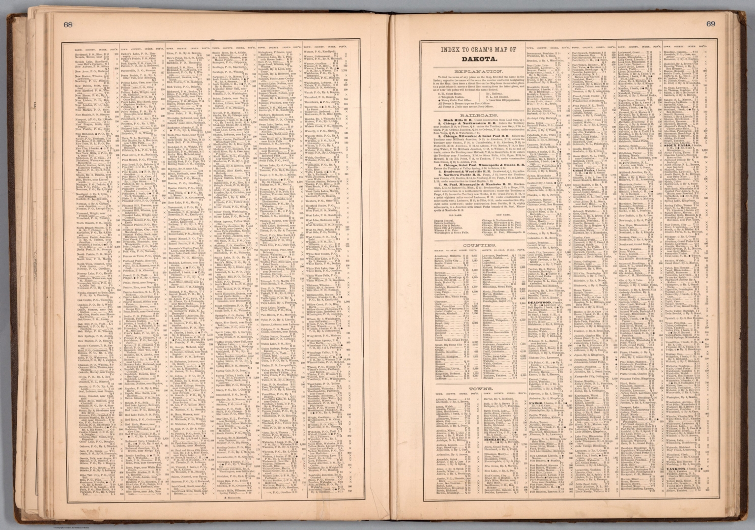 (Index to) Index to Cram's Map of Dakota. (Civil War), 1882 (Internet Archive)