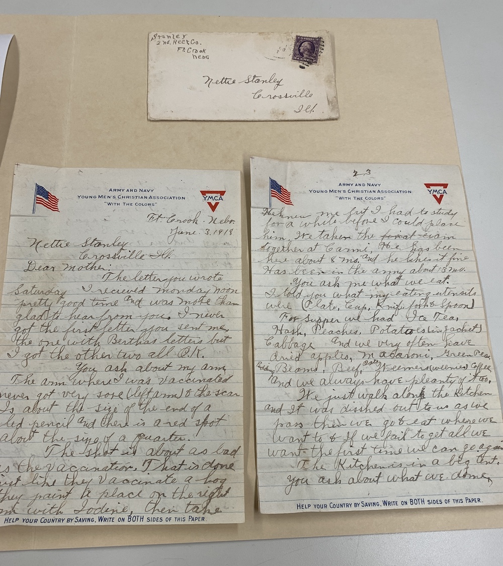 Letter: Soldier describes getting multiple vaccination shots at U.S. Army training camp, 1918 (Internet Archive)
