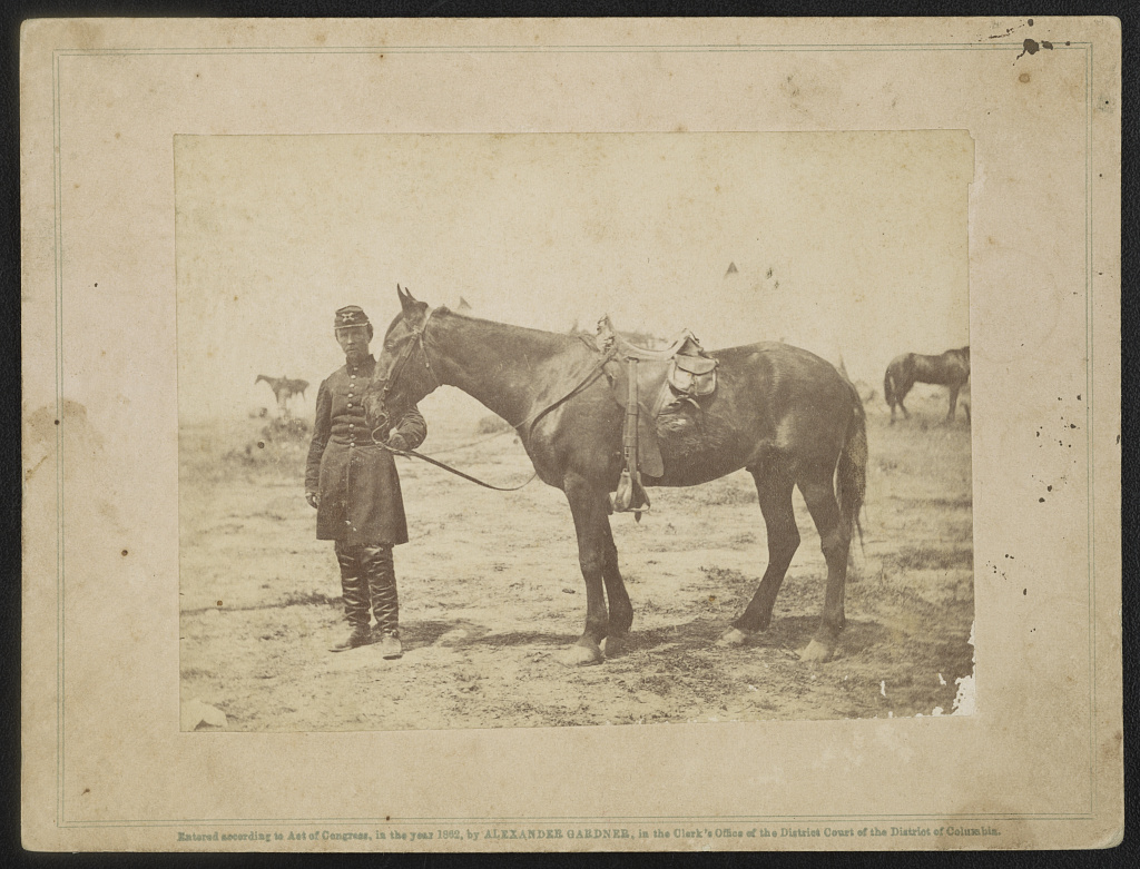 [Major William M. Maynadier of 1st Regular Army Light Artillery Regiment and his horse], 1862 (Library of Congress)