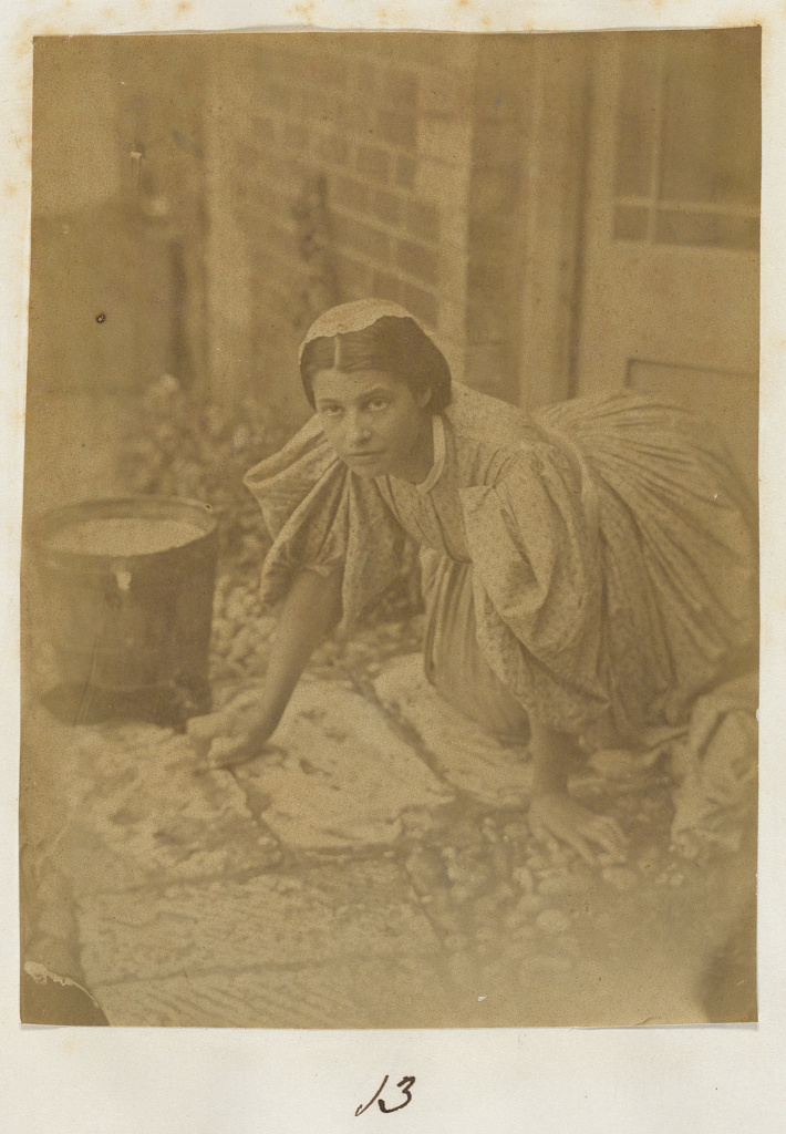 [Portrait of Mary Kellaway scrubbing walkway], 1863 (Library of Congress)