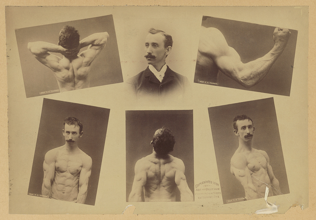 [Portrait of P.H. Thurber surrounded by five additional photographs showing his physique], 1890 (Library of Congress)