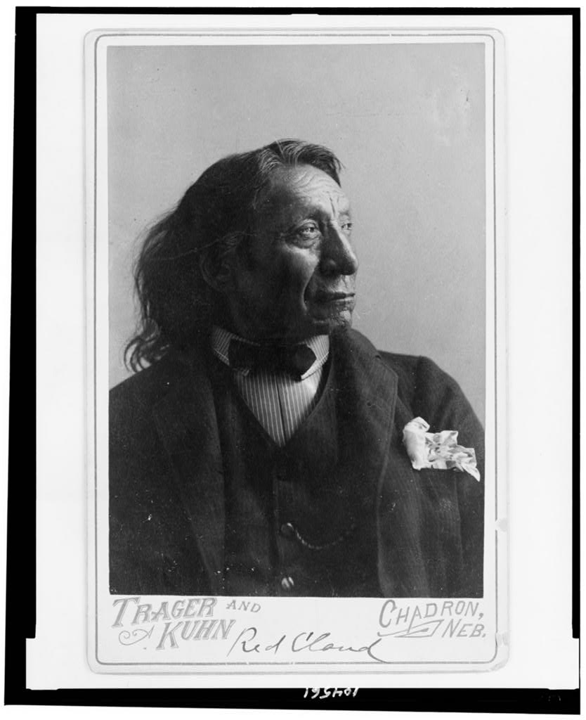 [Red Cloud, Oglala division of Lakota, Sioux, head-and-shoulders portrait, facing right wearing suit], 1891 (Library of Congress)