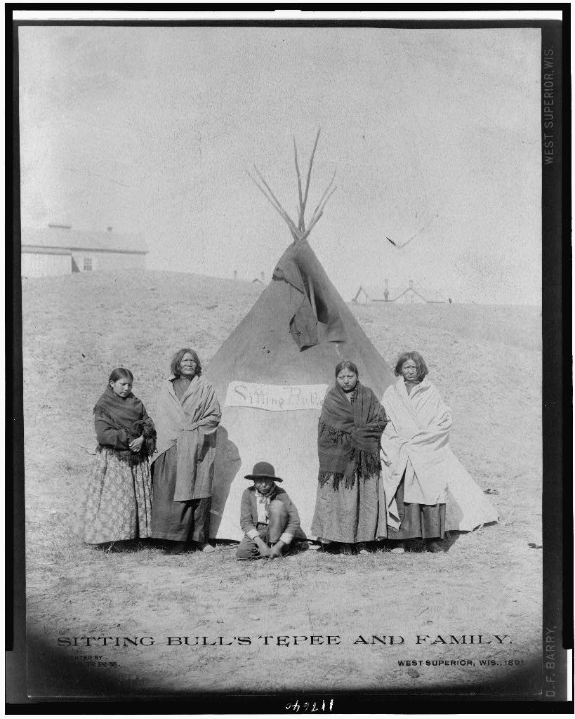 Sitting Bull's tepee and family, 1891 (Library of Congress)